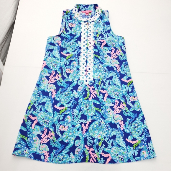 LILLY PULITZER Sleeveless Jane Shift Corsica Blue Turtle Print Dress Size 2 - Picture 3 of 8